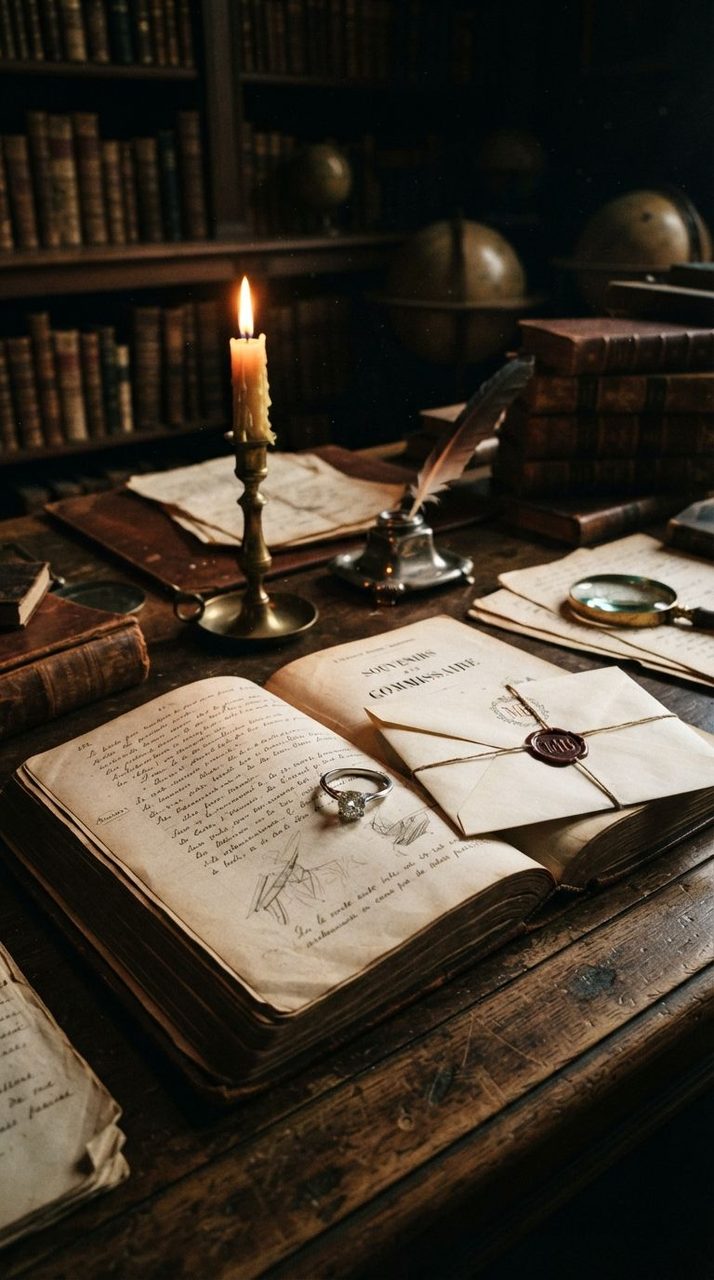 Illustration de l’univers Picaud : lettres, plume et dossier sur un bureau